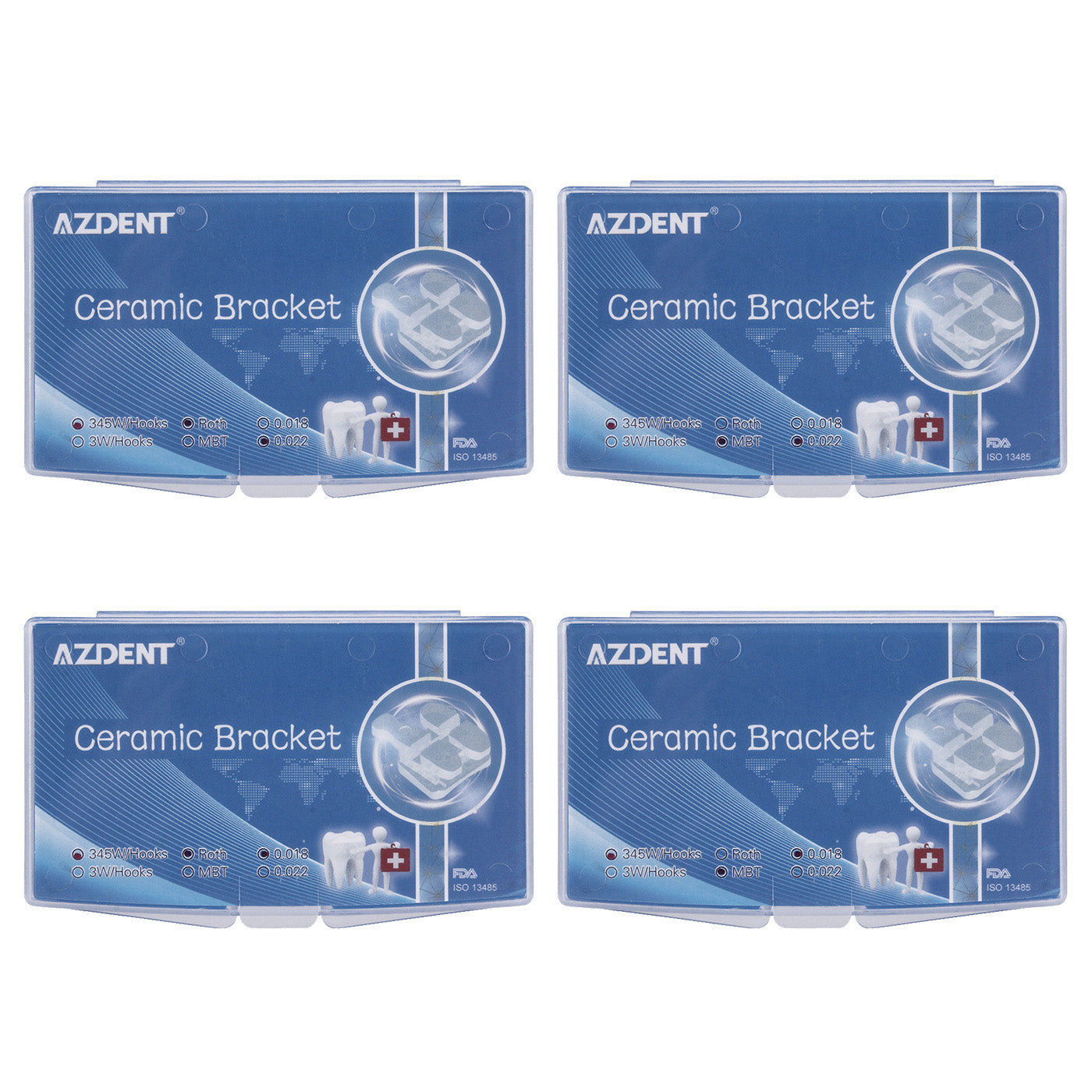 AZDENT Dental Ceramic Bracket Roth/MBT 018/022 Hooks 345 20pcs/Box