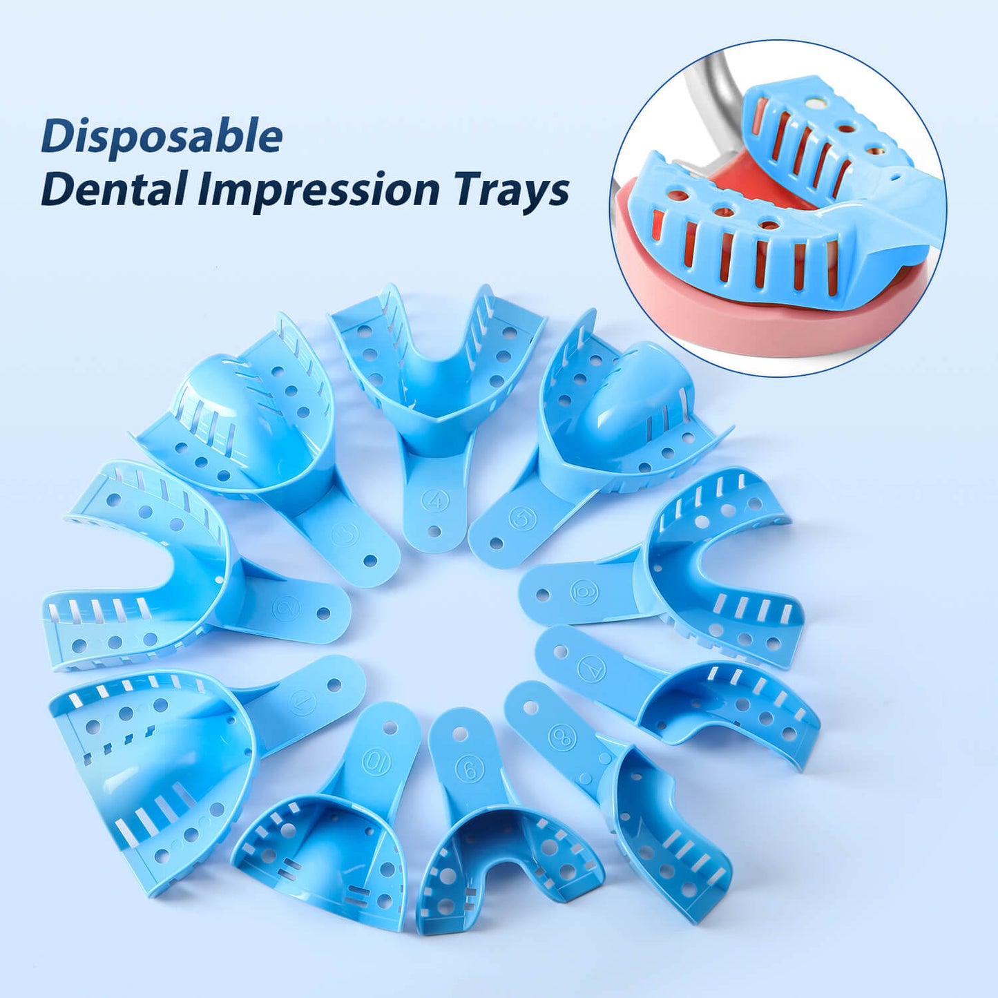 Dental Impression Trays Plastic Perforated Autoclavable 10 Sizes 12pcs/Bag - azdentall.com