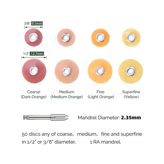 Dental Finishing & Polishing Discs 1/2 or 3/8 Coarse Medium Fine Superfine & Mandrel CA 2.35mm - azdentall.com