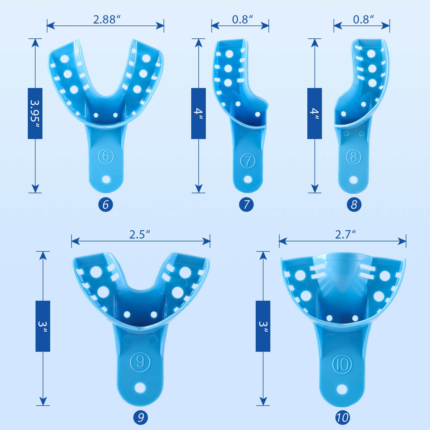 Dental Impression Trays Plastic Perforated Autoclavable 10 Sizes 12pcs/Bag - azdentall.com