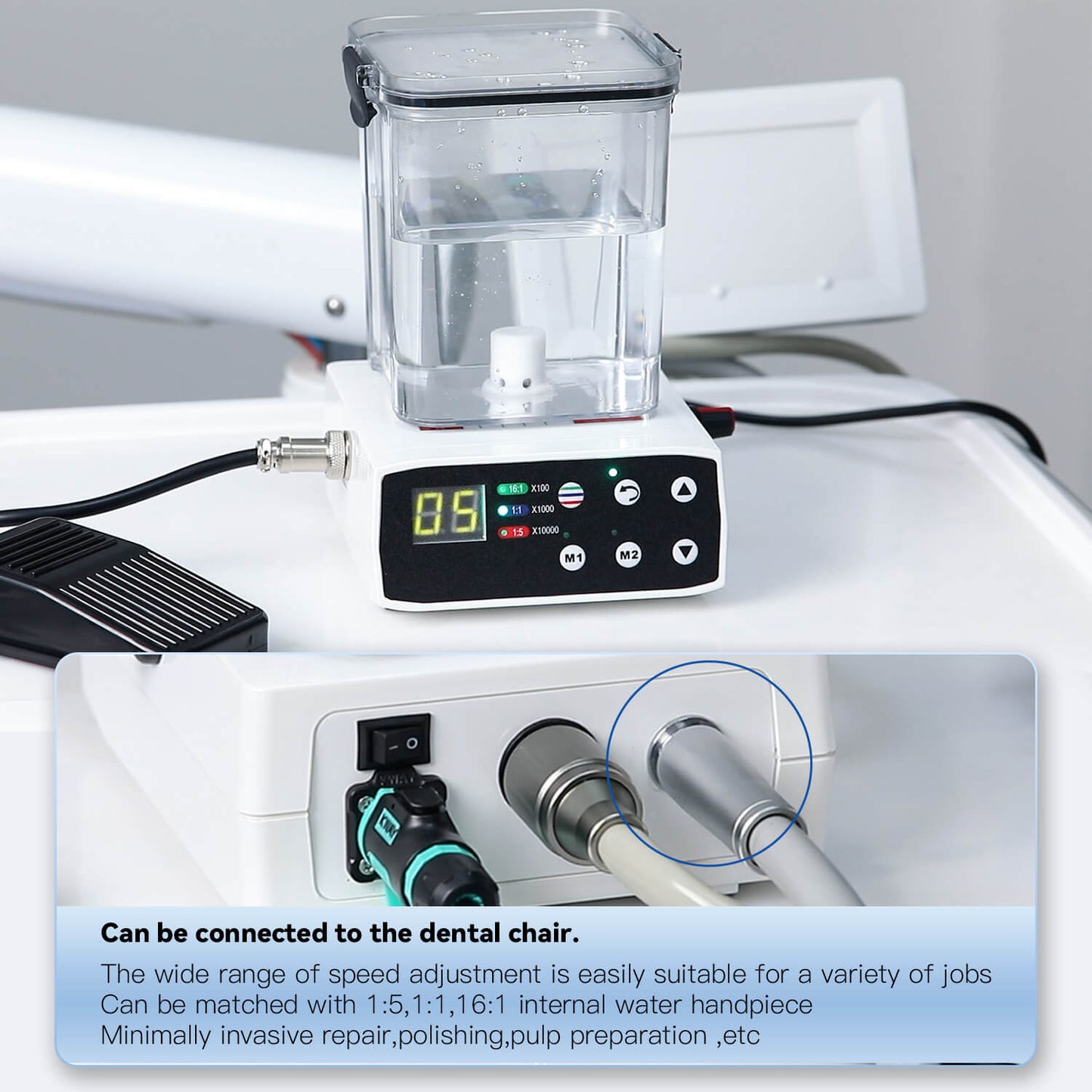 Dental LED Electric Motor w/ Water Supply 4 Holes + 1:5 Electric Contra Angle Handpiece