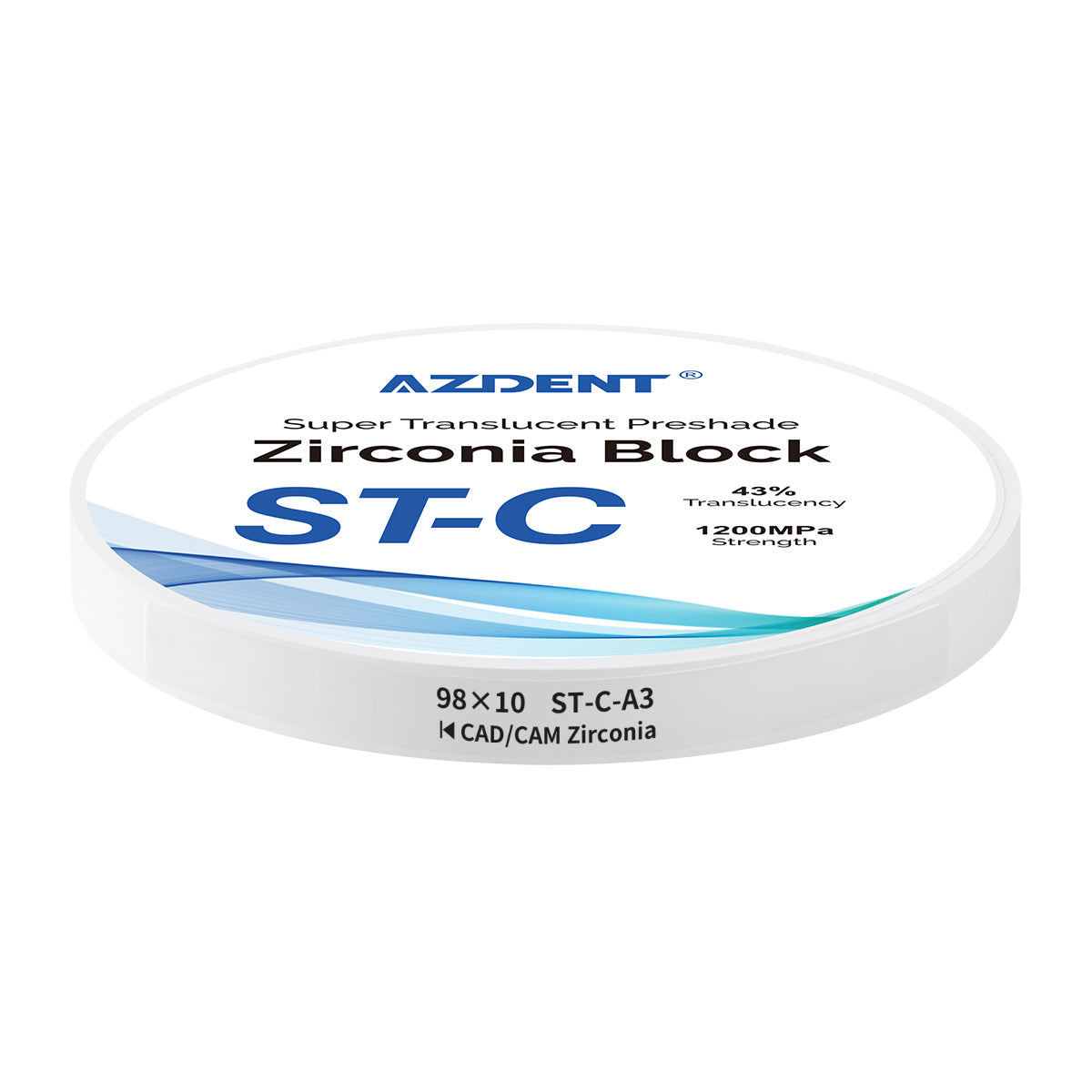 AZDENT Dental ST-C Pre-Shade Zirconia Block Disc High Translucency 98x10mm A3 - azdentall.com Edit alt text