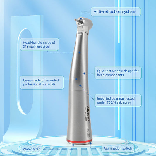 AZDENT Dental Mini 1:5 Fiber Optic Increasing Electric Contra Angle Handpiece - azdentall.com