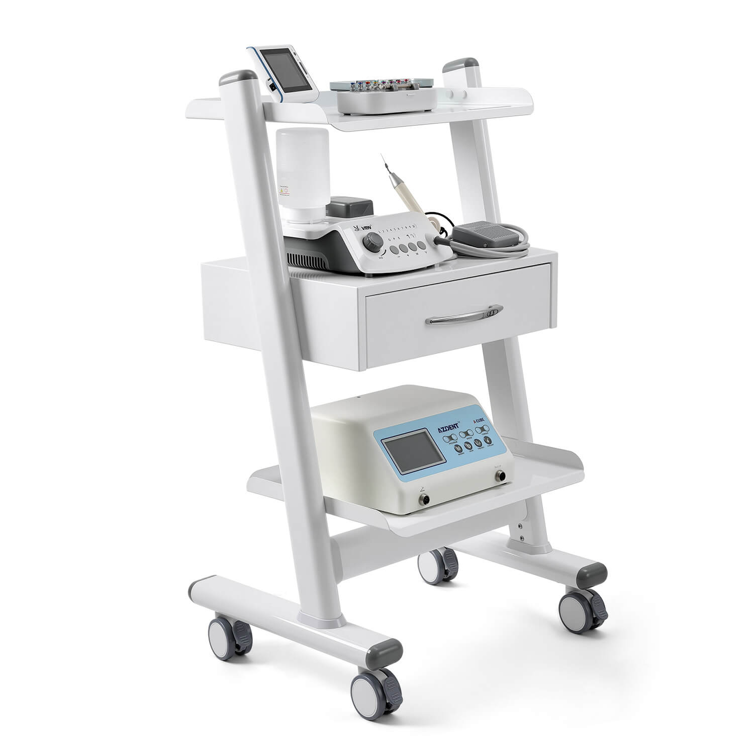 Dental Mobile Cart Tool Built-in Socket Steel Three-Tier Trolley with Drawer - azdentall.com