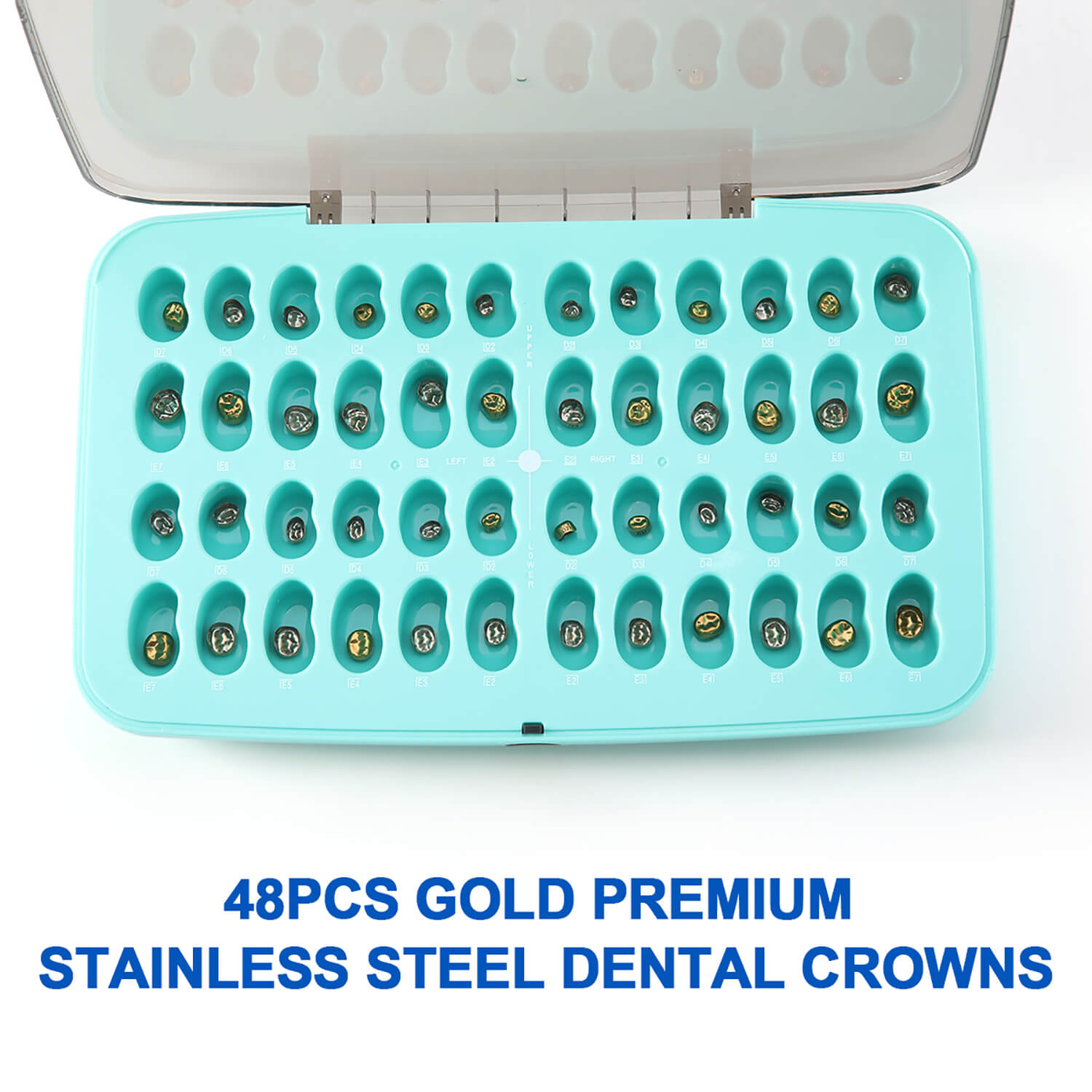 Dental Gold Primary Molar Kids Crown Teeth Stainless Steel Preformed Temporary Crowns Kit 48pcs/Box - azdentall.com