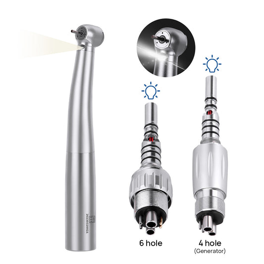 Dental LED Fiber Optic High Speed Handpiece Standard Head Push Button Three Water Spray / 4 or 6 Holes Quick Coupler