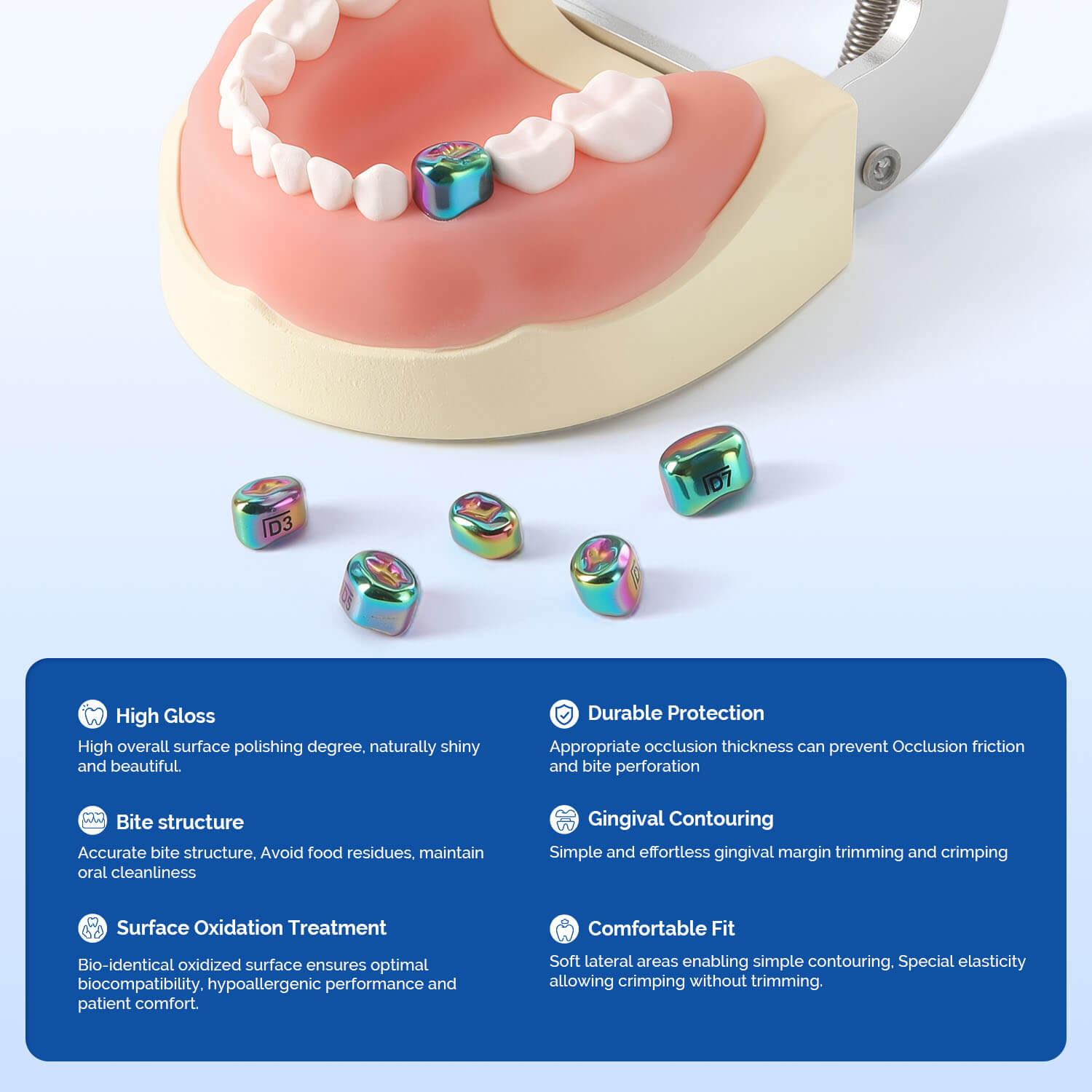 Dental Colored Primary Molar Kids Crown Teeth Stainless Steel Preformed Temporary Crowns Kit 48pcs/Box - azdentall.com