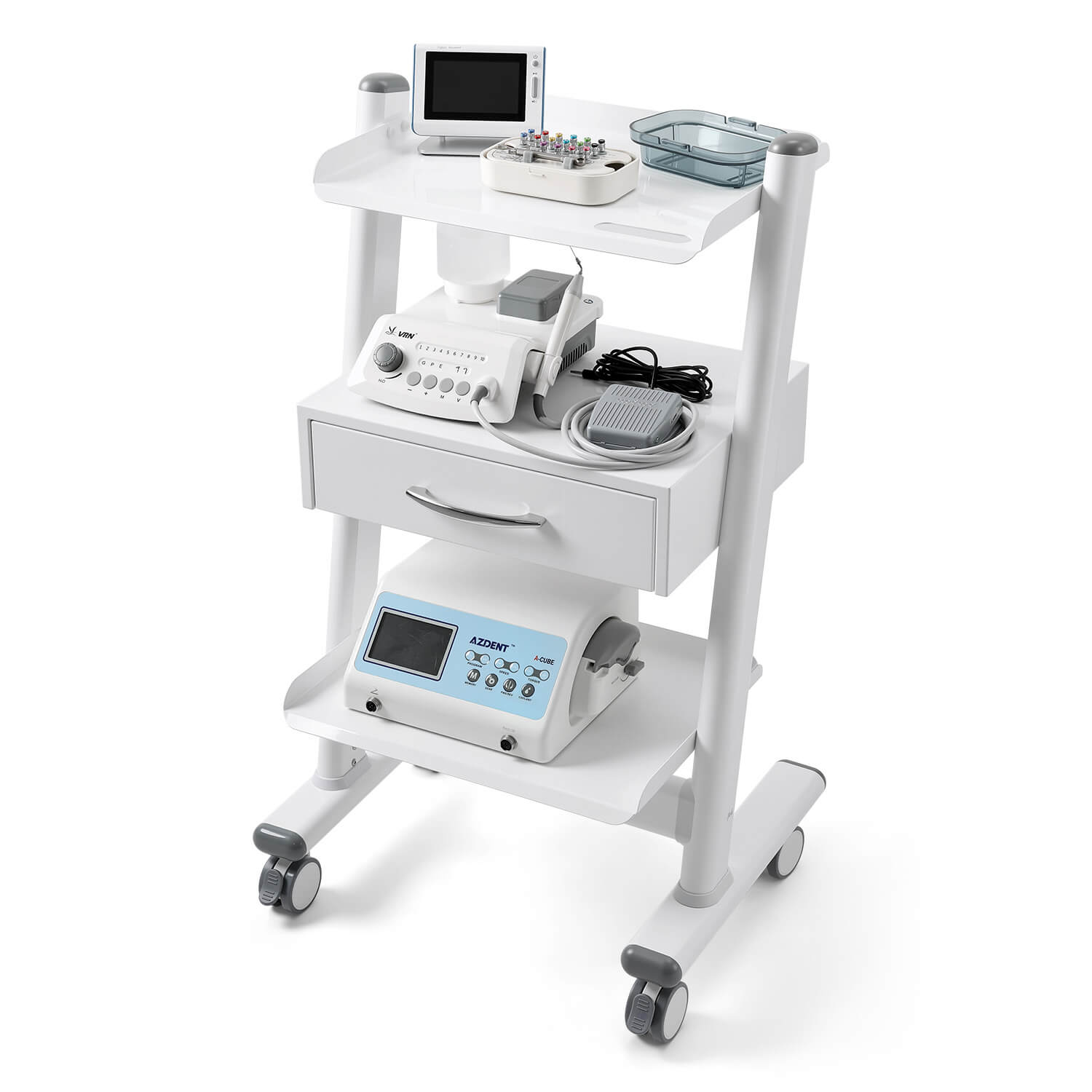Dental Mobile Cart Tool Built-in Socket Steel Three-Tier Trolley with Drawer - azdentall.com
