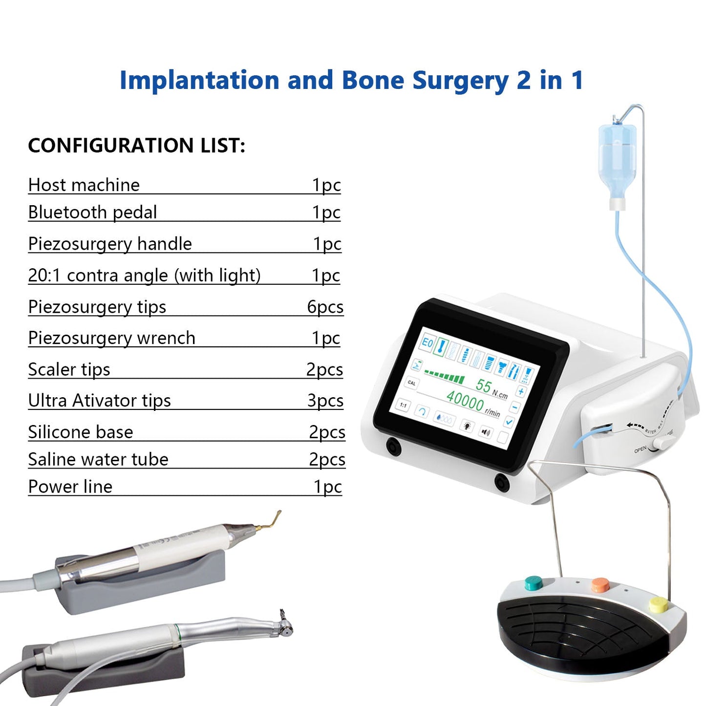 Dental 2 IN 1 Bone Cutter Surgery & Implant Device w/ Piezosurgery Handle and 20:1 LED Contra Angle - azdentall.com