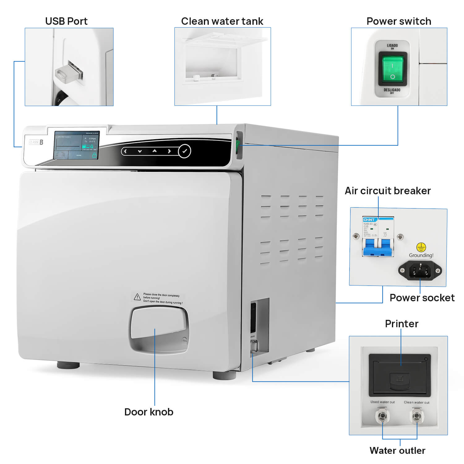 Dental 22L Autoclave Steam Sterilizer LCD Built-in Printer Table Top Class B Dry Function - azdentall.com