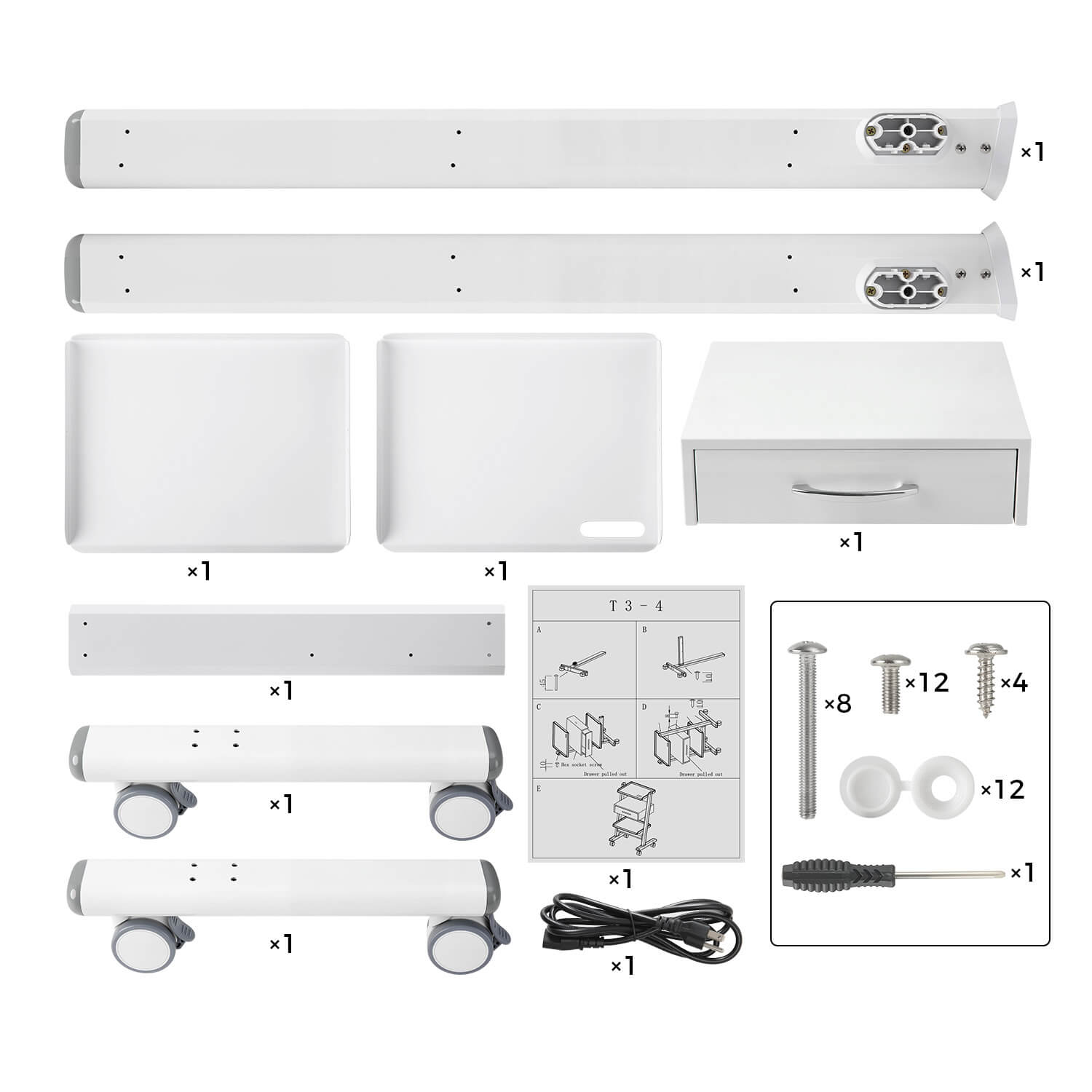 Dental Mobile Cart Tool Built-in Socket Steel Three-Tier Trolley with Drawer - azdentall.com