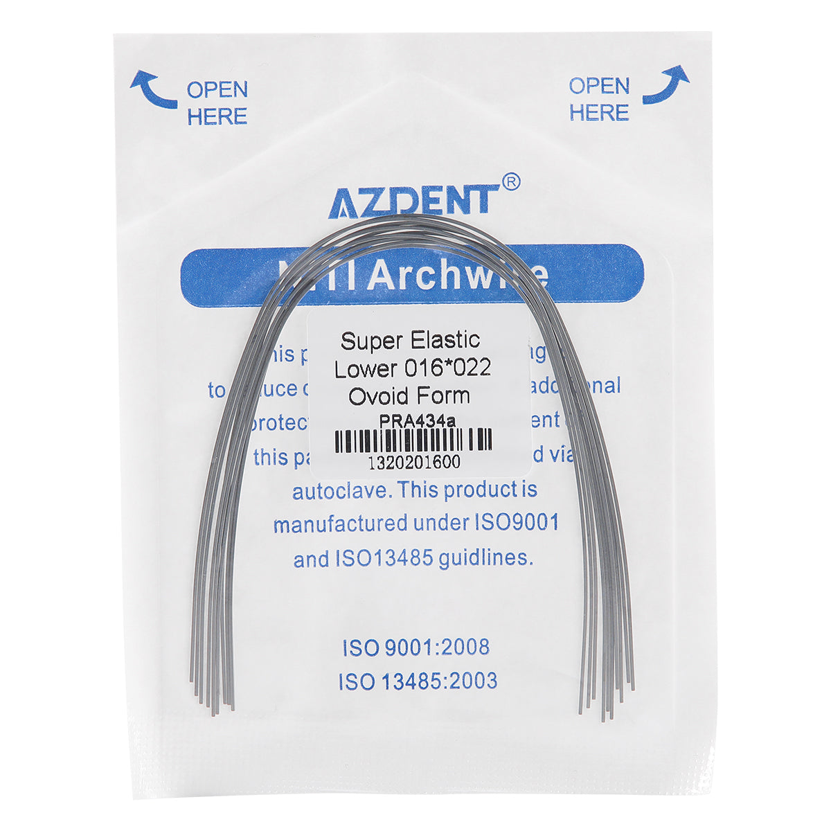 AZDENT Archwire Niti Super Elastic Ovoid Rectangular 0.016 x 0.022 Lower 10pcs/Pack - wholesale.azdentall.com