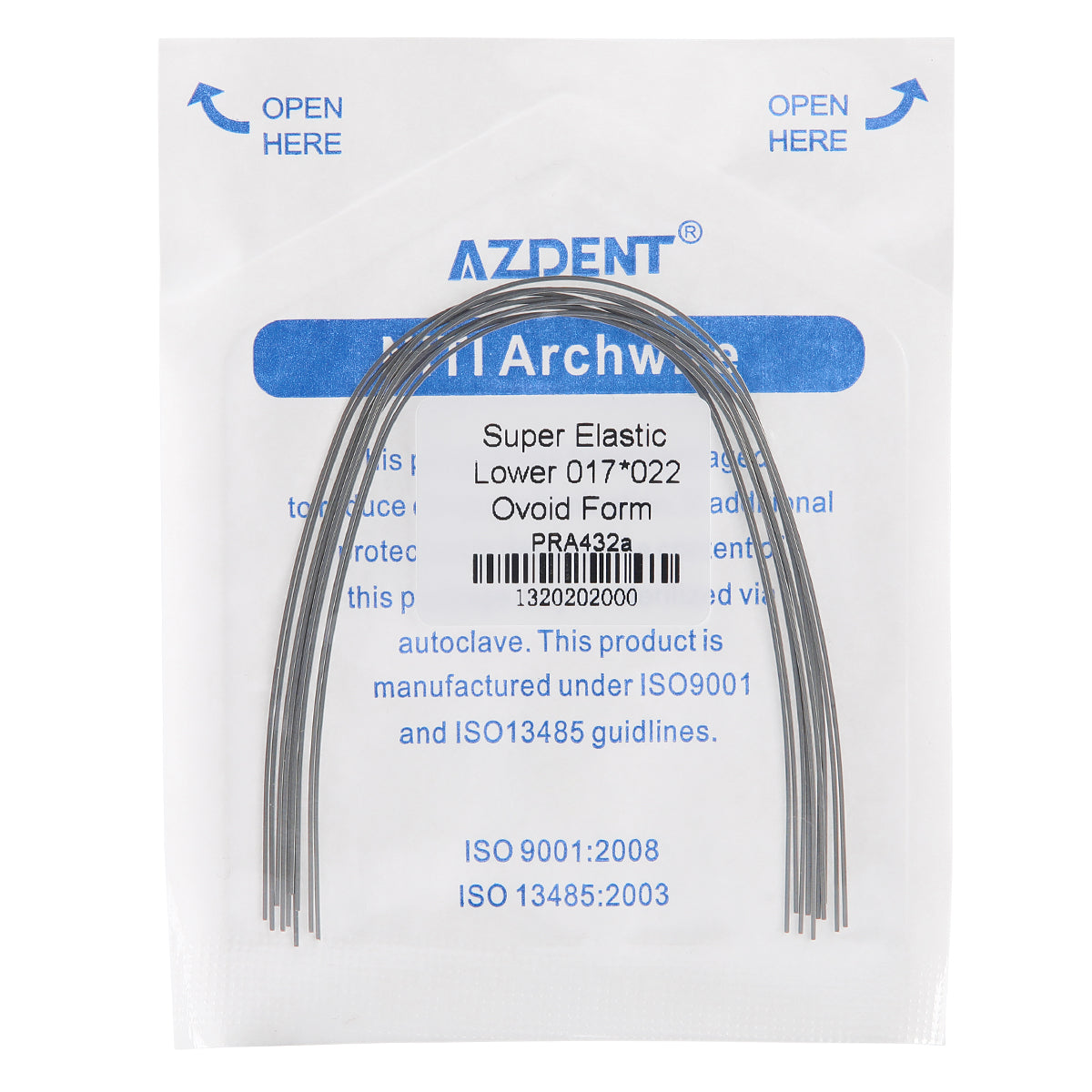 AZDENT Archwire Niti Super Elastic Ovoid Rectangular 0.017 x 0.022 Lower 10pcs/Pack - wholesale.azdentall.com