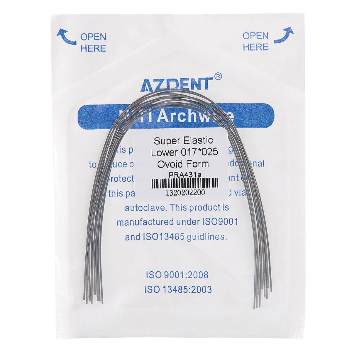 AZDENT Archwire Niti Super Elastic Ovoid Rectangular 0.017 x 0.025 Lower 10pcs/Pack - wholesale.azdentall.com