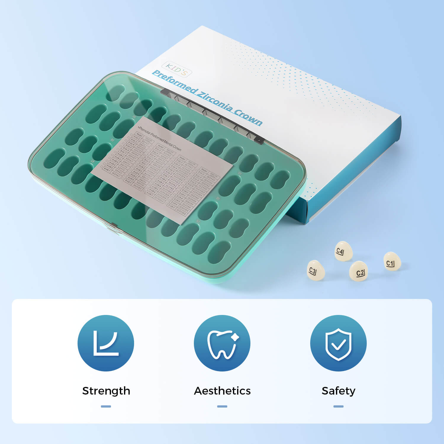 Dental Zirconia Crowns Kit for Kids Anterior Teeth Primary Molar Crowns 24pcs/Box - azdentall.com