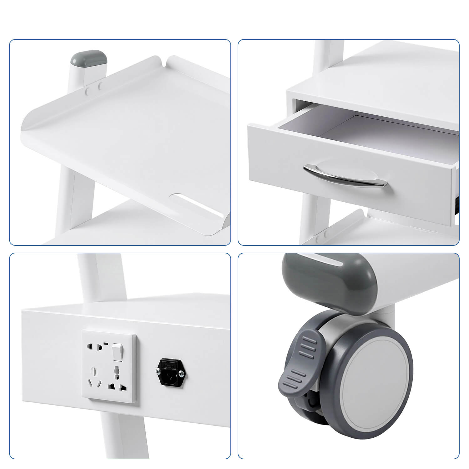 Dental Mobile Cart Tool Built-in Socket Steel Three-Tier Trolley with Drawer - azdentall.com