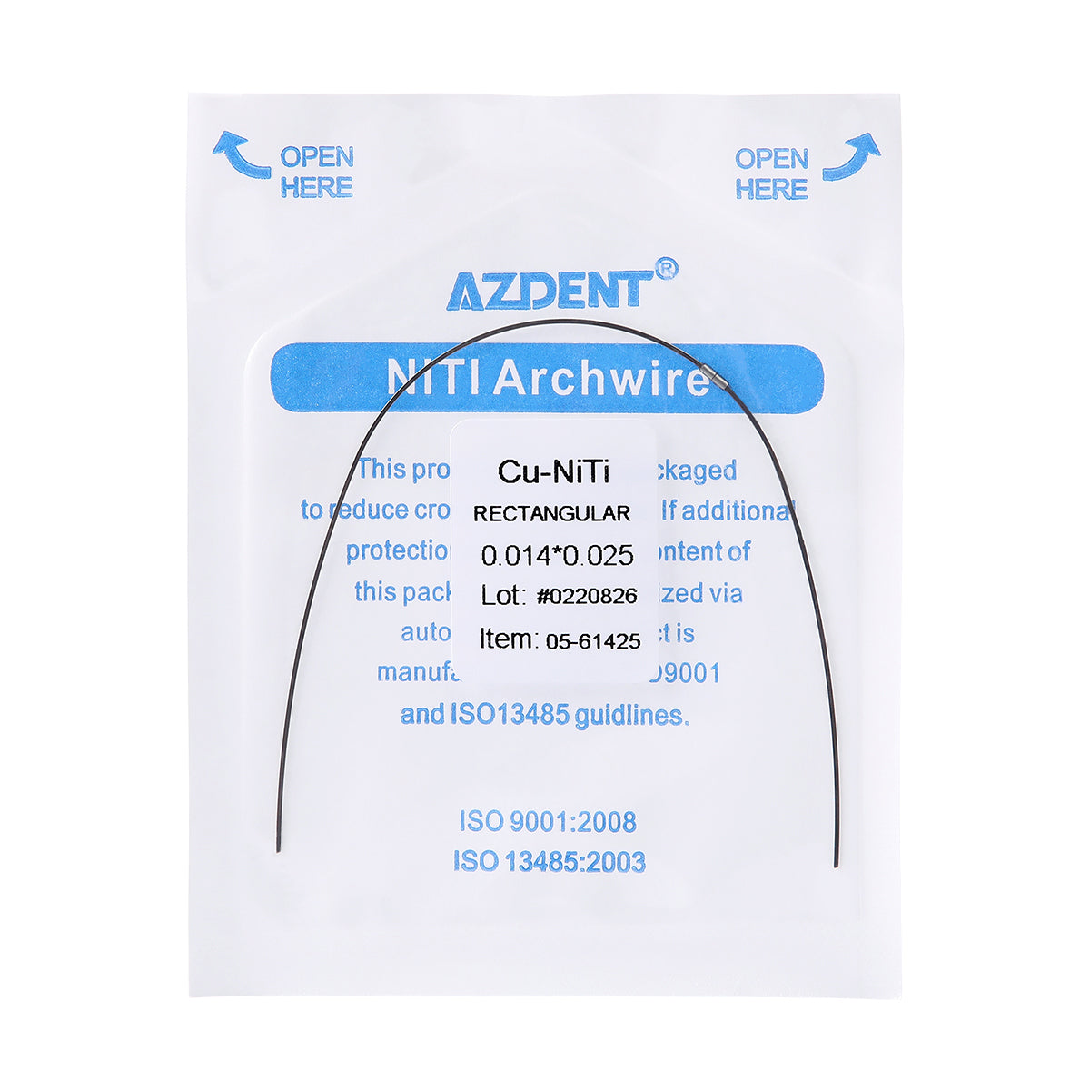 AZDENT Dental Copper Cu-NiTi Arch Wire Rectangular 35˚ Super Elastic With Stops Preformed Full Sizes 1pcs/Pack