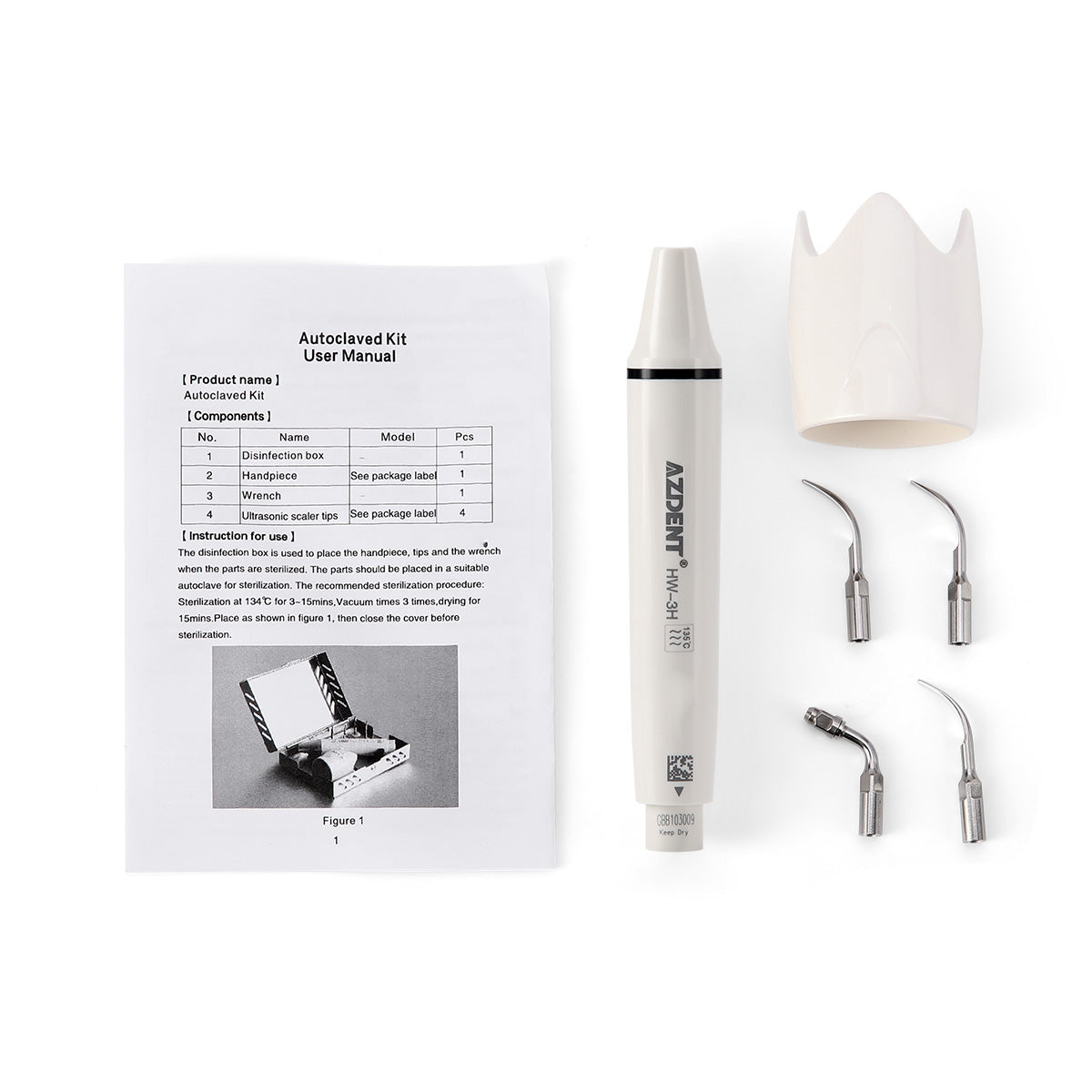 AZDENT Dental Ultrasonic Scaler Handpiece HW-3H & Tips G1 G2 P1 E1 Kit - wholesale.azdentall.com