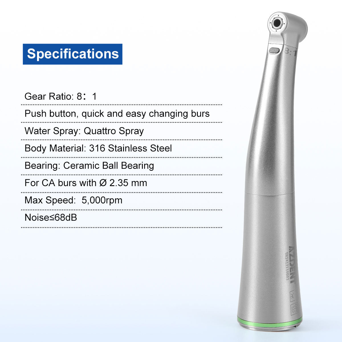 AZDENT Dental Mini 8:1 Contra Angle Fiber Optic Low Speed Handpiece - azdentall.com