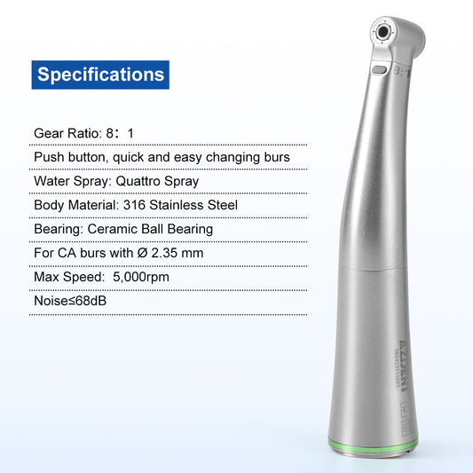 AZDENT Dental Mini 8:1 Contra Angle Fiber Optic Low Speed Handpiece - azdentall.com