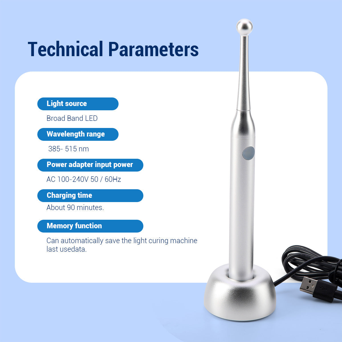 Dental Wireless LED Curing Light Lamp Broad Band 10W 2300mW/cm² - azdentall.com