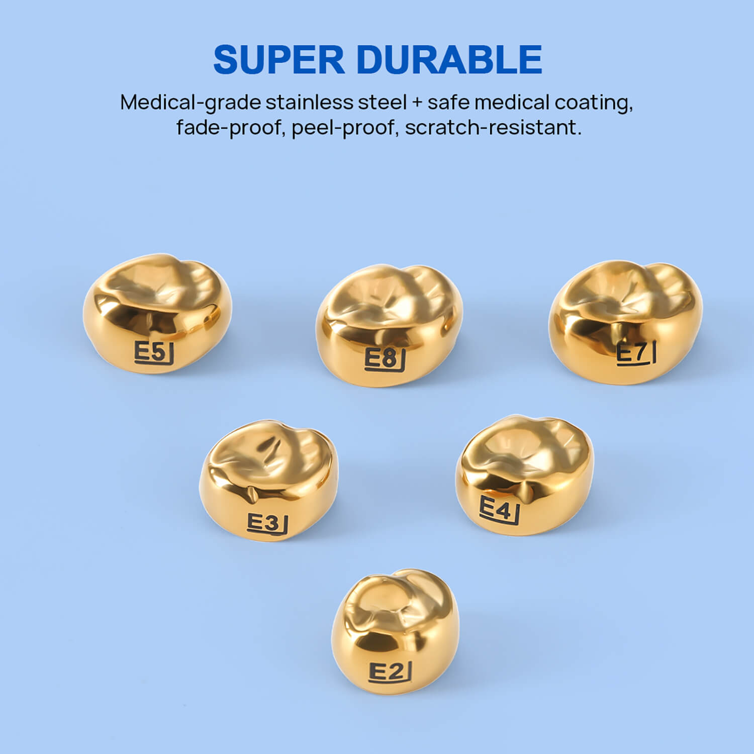 Dental Gold Primary Molar Kids Crown Teeth Stainless Steel Preformed Temporary Crowns Kit 48pcs/Box - azdentall.com