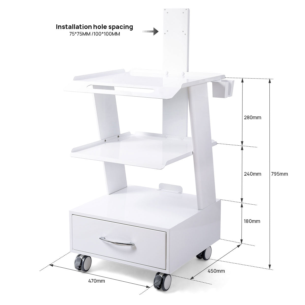 Dental Mobile K2 Mouth Sweeping Trolley Rolling Cart Three Layer - azdentall.com