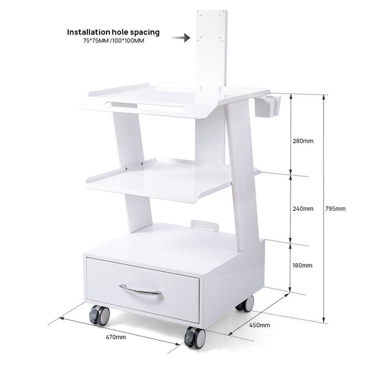 Dental Mobile K2 Mouth Sweeping Trolley Rolling Cart Three Layer - azdentall.com