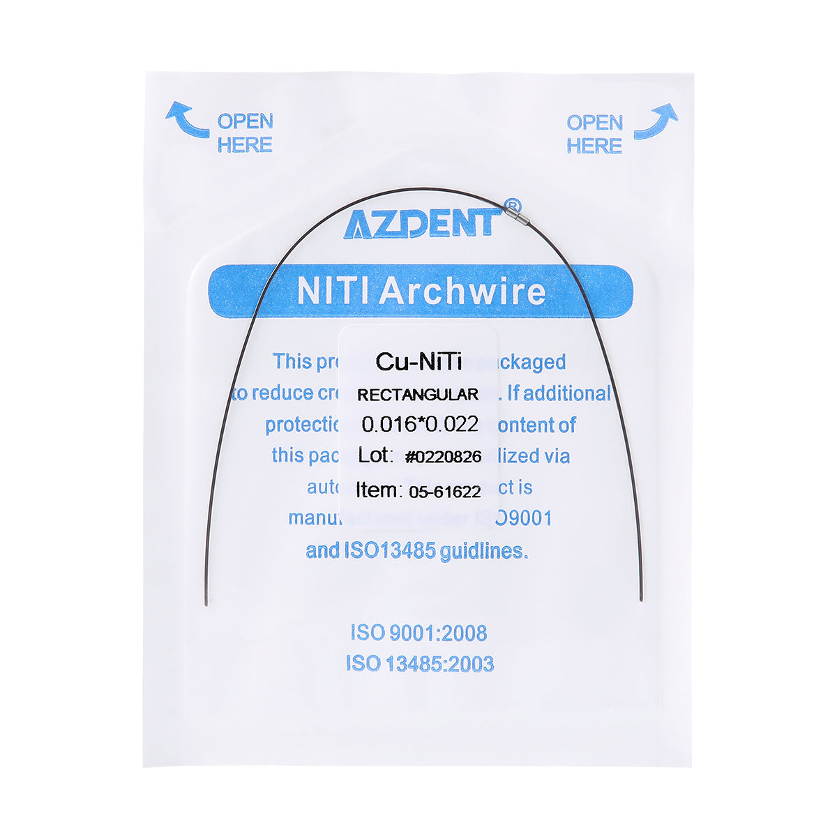 AZDENT Dental Copper Cu-NiTi Arch Wire Rectangular 35˚ Super Elastic With Stops Preformed Full Sizes 1pcs/Pack