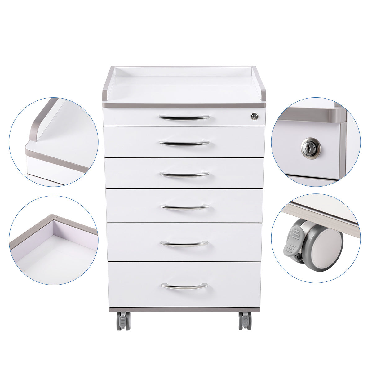 Dental NW-P4 Acrylic Mobile Cabinet Cart Five Drawers & Two Instrument Tray - azdentall.com
