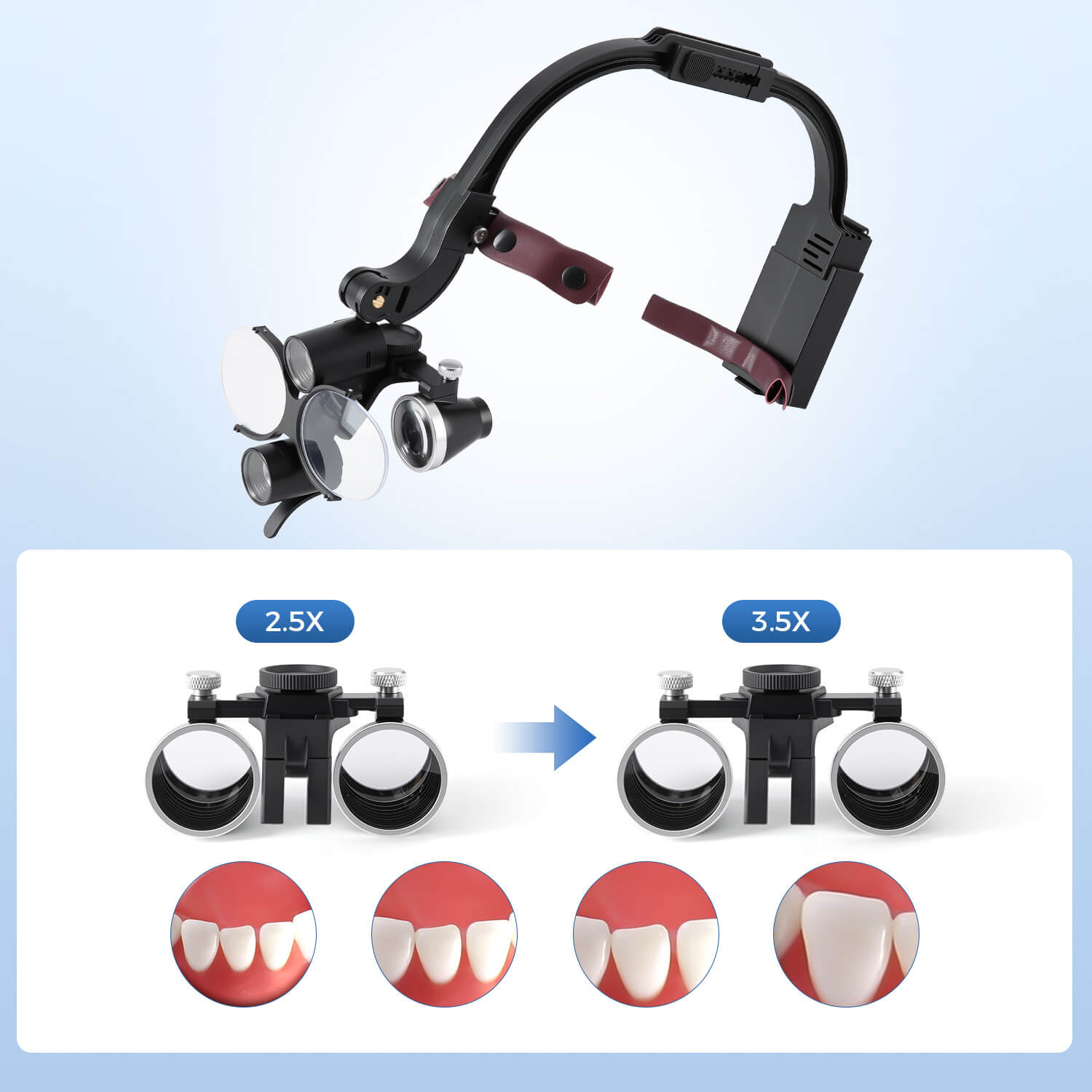 Dental LED Head Light Lamp Magnification Binocular Loupes 2.5X 3.5X - azdentall.com
