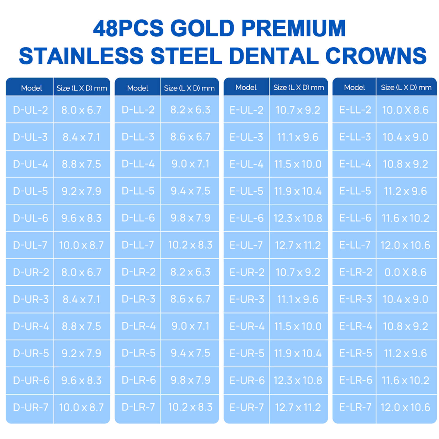 Dental Gold Primary Molar Kids Crown Teeth Stainless Steel Preformed Temporary Crowns Kit 48pcs/Box - azdentall.com