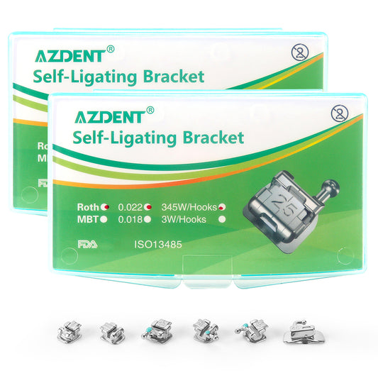 AZDENT Dental Metal Self-Ligating Brackets Mini Roth/MBT .022 Hooks 345 24/Kit