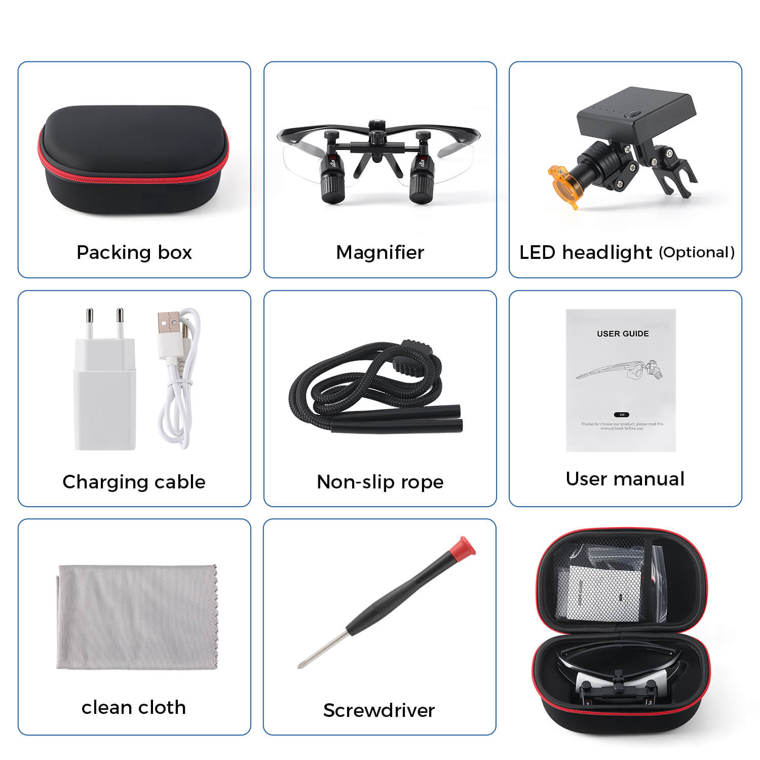 Dental Magnification Medical Surgical Binocular Loupes 3.0X-6.0X with LED Head Light - azdentall.com
