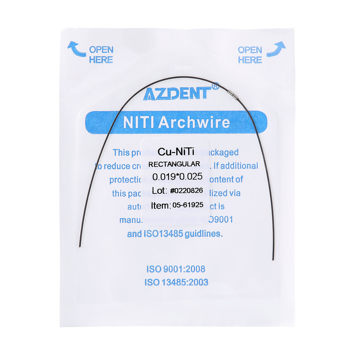 AZDENT Dental Copper Cu-NiTi Arch Wire Rectangular 35˚ Super Elastic With Stops Preformed Full Sizes 1pcs/Pack