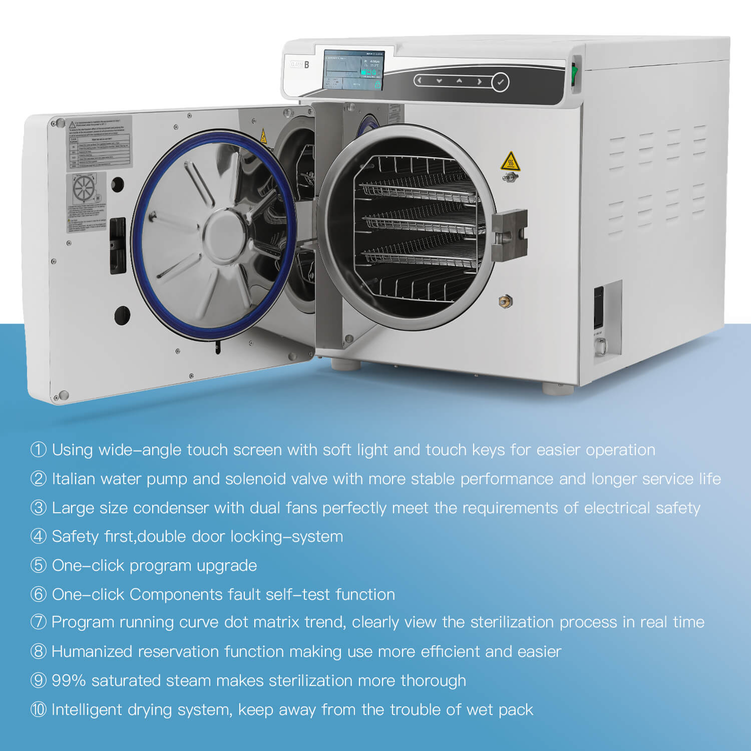 Dental 22L Autoclave Steam Sterilizer LCD Built-in Printer Table Top Class B Dry Function - azdentall.com