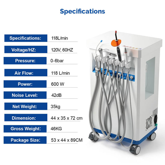 Portable Dental Unit Delivery Cart 4 Holes with Woodpecker Ultrasonic Scaler & Curing Light - azdentall.com