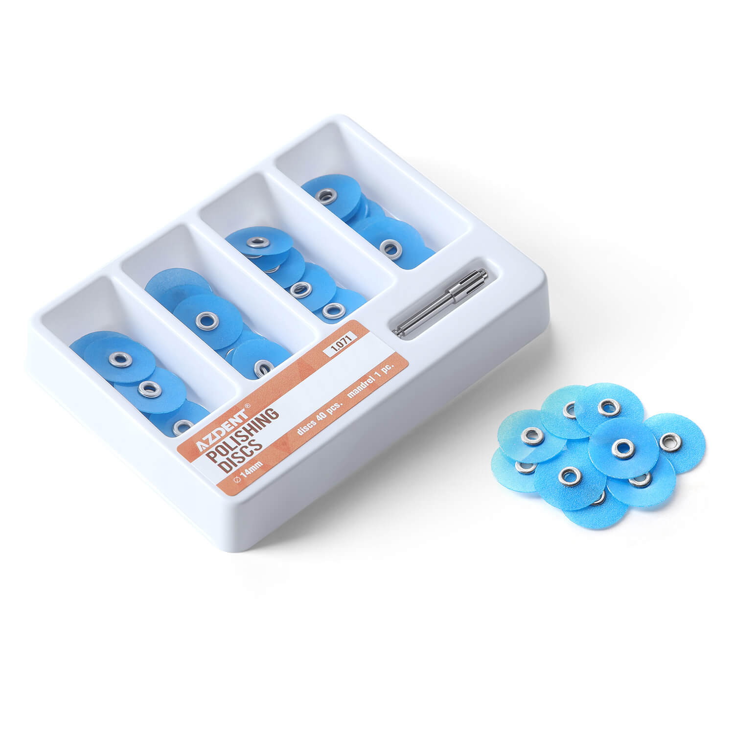 AZDENT Composite Polishing Discs φ14mm with Mandrel NO1.071 40Pcs/Box - azdentall.com