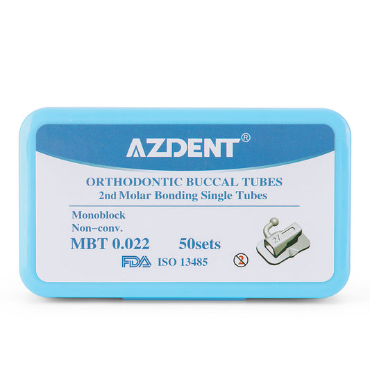 AZDENT Dental Orthodontic Buccal Tube 2nd Molar Bondable Monoblock Non-Convertible MBT 0.022 Laser Mark 50Sets/Box(200pcs) - azdentall.com