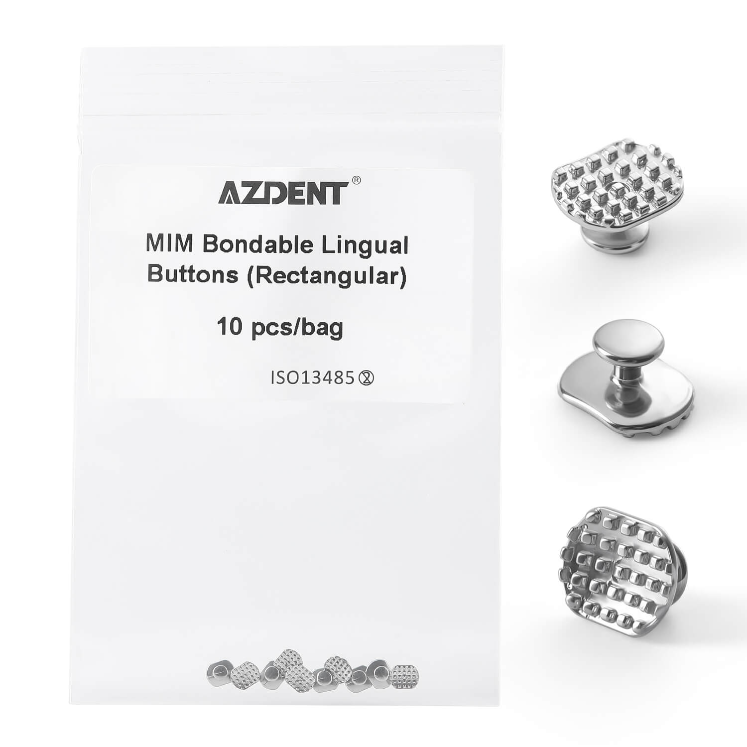 Dental Orthodontic Metal Lingual Button Monoblock Bondable Rectangular 10pcs/Bag - azdentall.com