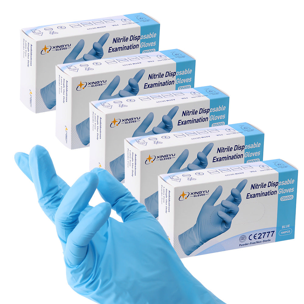 5 Boxes Disposable Nitrile Exam Gloves Blue Powder & Latex Free 4 Mil S/M/L/XL 100pcs/Box - azdentall.com
