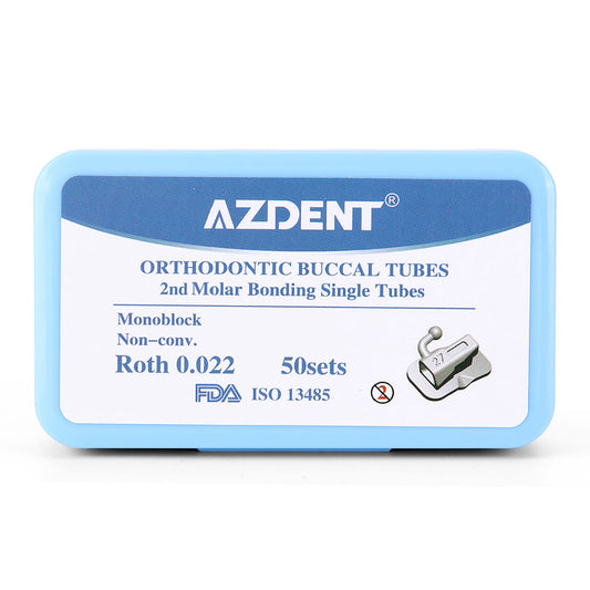 AZDENT Dental Orthodontic Buccal Tube 2nd Molar Bondable Monoblock Non-Convertible Roth 0.022 Laser Mark 50Sets/Box - azdentall.com