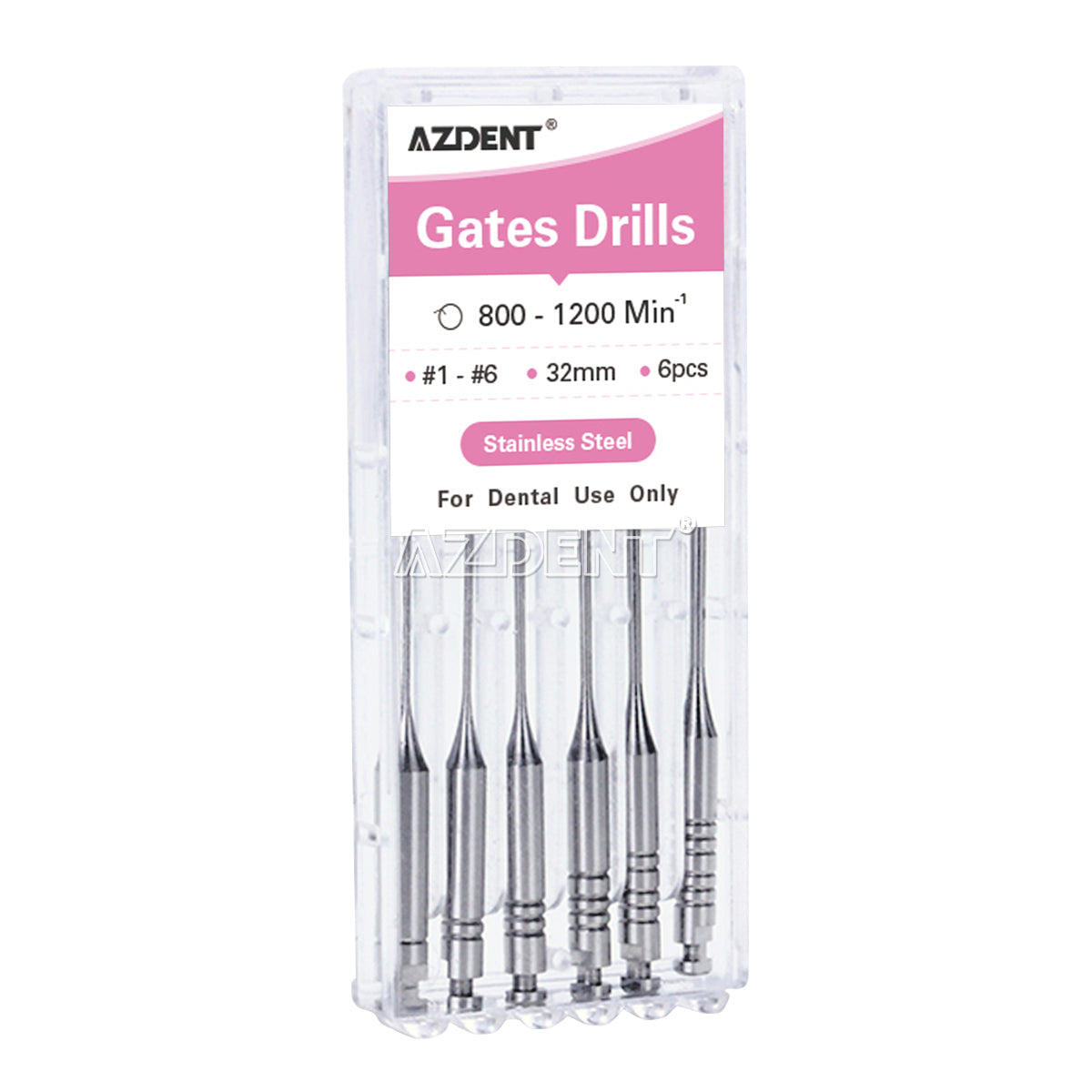AZDENT Dental Engine Files Staniless Steel Gates Drill 32mm #1-6 6pcs/Box