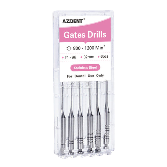 AZDENT Dental Engine Files Staniless Steel Gates Drill 32mm #1-6 6pcs/Box
