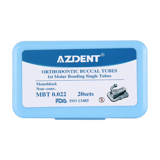 AZDENT Dental Orthodontic Buccal Tube 1st Molar Bondable MIM Monoblock Non-Convertible MBT 0.022 Laser Mark 20Sets/Box - azdentall.com