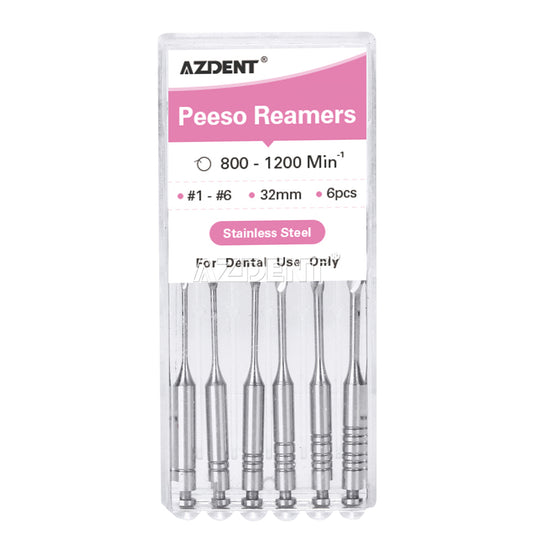 AZDENT Dental Engine Files Staniless Steel Peeso Reamers 32mm #1-6 6pcs/Box