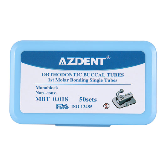 AZDENT Dental Orthodontic Buccal Tube 1st Molar Monoblock Non-Convertible MBT 0.018 50Sets/Box - azdentall.com