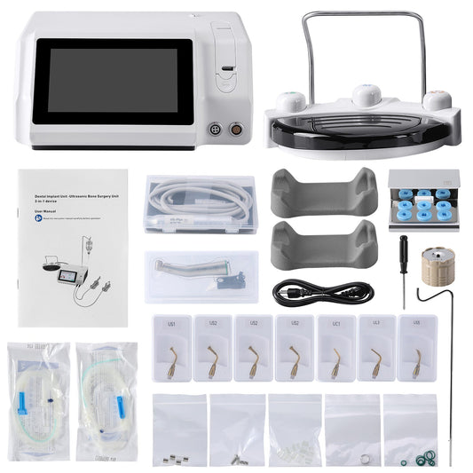 Dental 2 IN 1 Surgical Implant Motor Unit & Ultrasonic Bone Surgery with Two Handles and 20:1 LED Contra Angle - azdentall.com