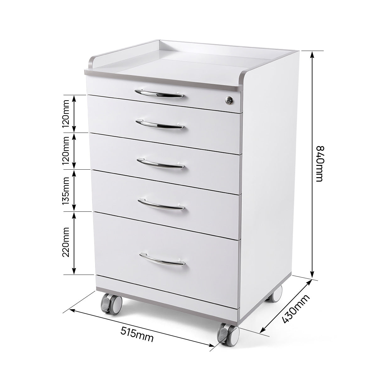 Dental NW-P4 Acrylic Mobile Cart Cabinet With Four Drawers & Two Instrument Tray - azdentall.com