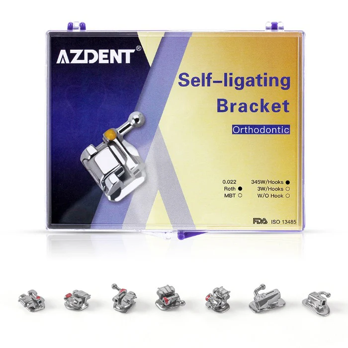 AZDENT Dental Self-Ligating Brackets Passive Roth/MBT .022 Hooks On 345 With Buccal Tube 28pcs/Box
